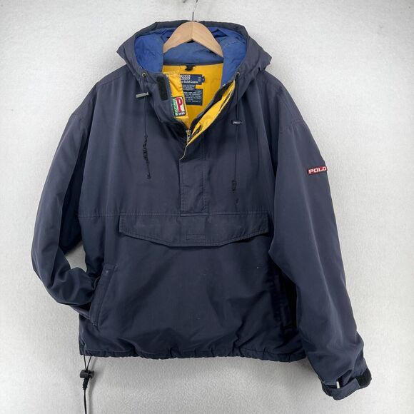 Vintage POLO RALPH LAUREN Anorak L 1992 P Racing 90s Skiing Hood Jacket Snow